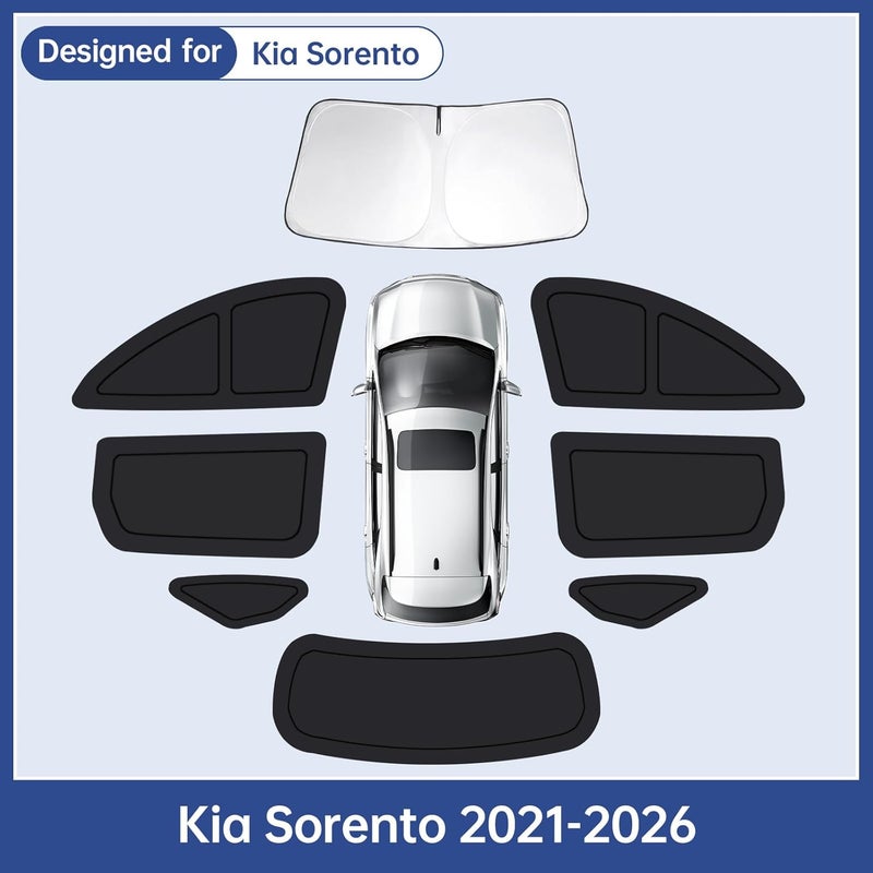 FSHAANY'S Car Window Shades for Kia Sorento 2021-2026, Full Car Window Covers for Privacy, Sunshades for Sorento Front Rear Windshield Side Windows to Block UV and Protect Privacy(8pcs) - Image 3